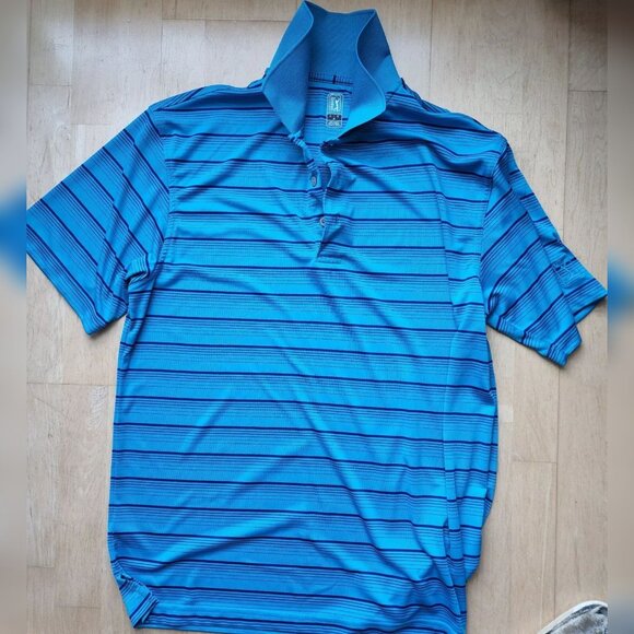PGA Tour Polo Shirt Mens Size Large Blue Stripe Short Sleeve - Picture 1 of 6